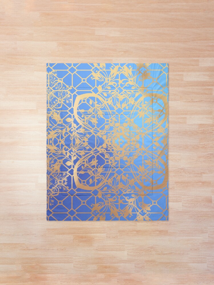 Alternate view of Gold Filigree and Lace on Blue Comforter