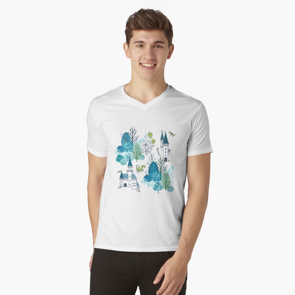 Fairy tale woods blue V-Neck T-Shirt