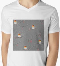 robin and snow pattern V-Neck T-Shirt