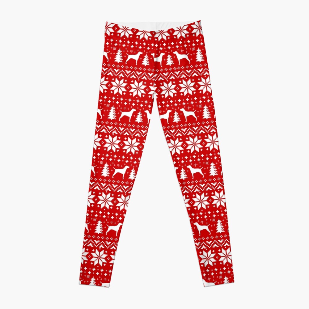 Vizsla Silhouettes Red and White Christmas Holiday Pattern Leggings