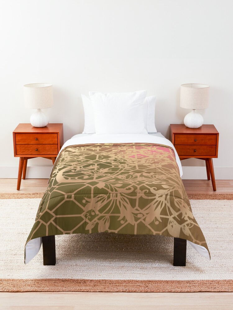 Alternate view of Gold Filigree and Lace on Green and Pink Comforter