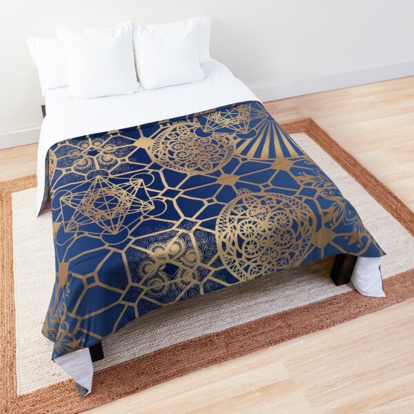 Gold Mandalas and Lace on Blue Comforter