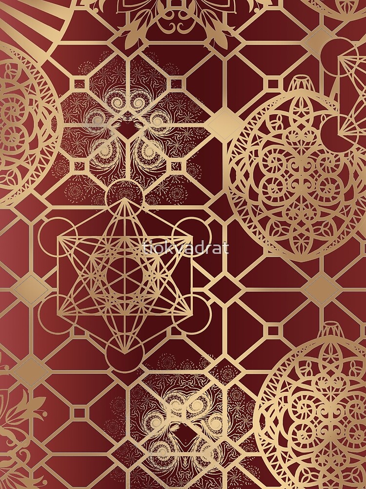 Gold Mandalas and Lace on Salmon Pink | Rich Intricate Filigree Pattern by tiokvadrat