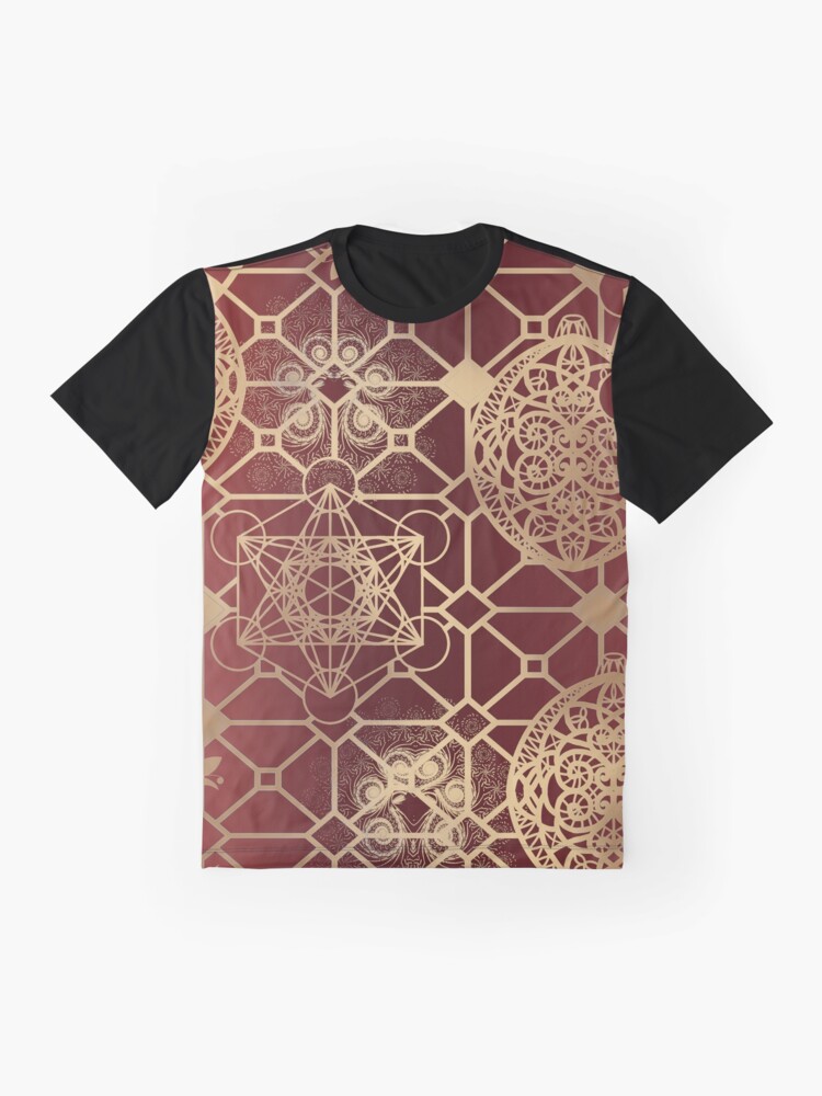 Alternate view of Gold Mandalas and Lace on Salmon Pink | Rich Intricate Filigree Pattern Graphic T-Shirt