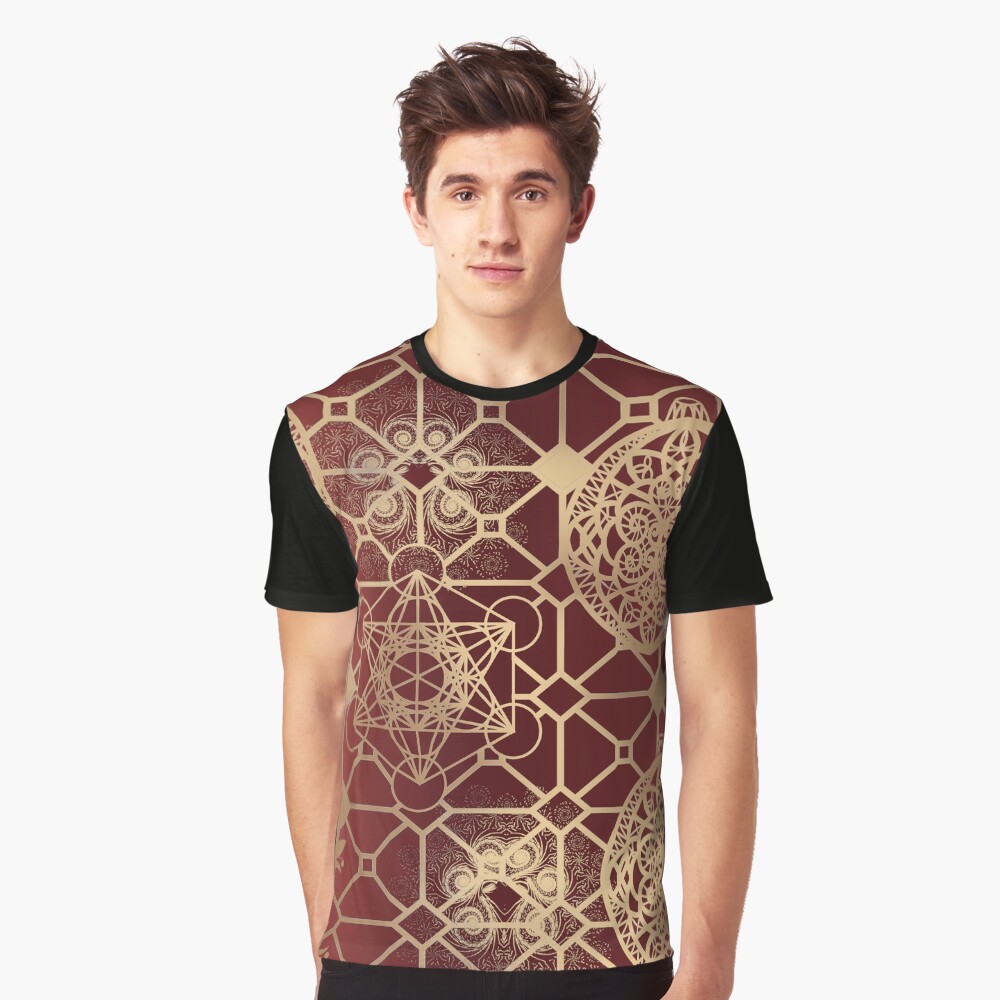 Gold Mandalas and Lace on Salmon Pink | Rich Intricate Filigree Pattern Graphic T-Shirt