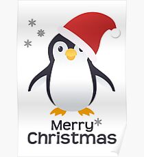 Merry Christmas Penguin Emoji Poster