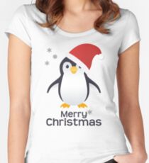 Merry Christmas Penguin Emoji Fitted Scoop T-Shirt