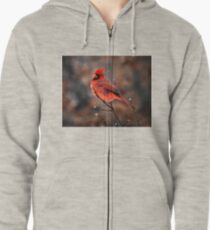 Cardinal in a Snowstorm Zipped Hoodie