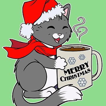 Artwork thumbnail, Cute Tuxedo Kitty Santa Hat Merry Christmas Funny Holiday  by cybercat