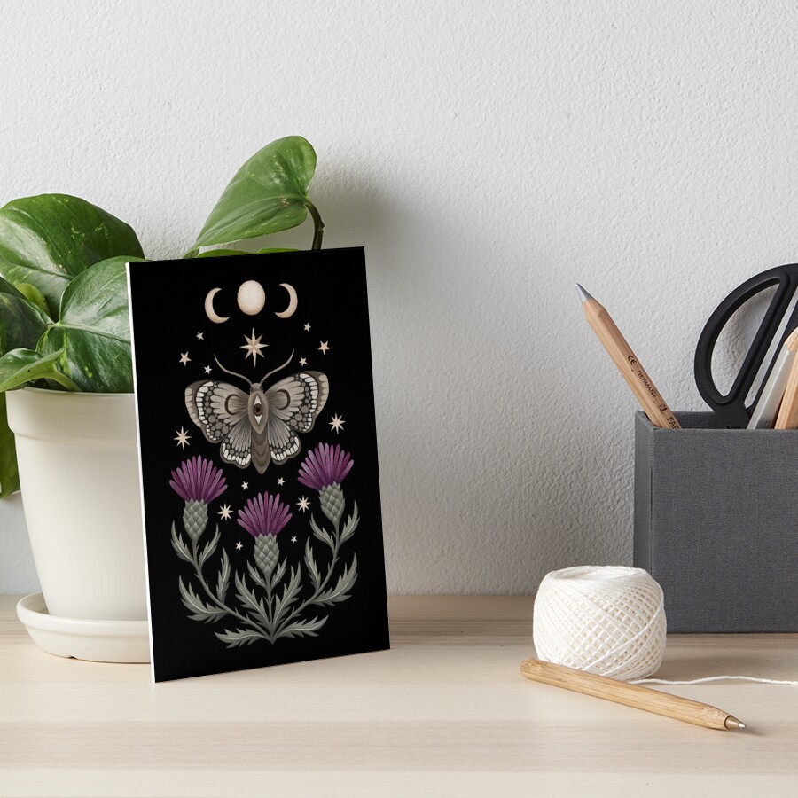 Thistle and moth Art Board Print
