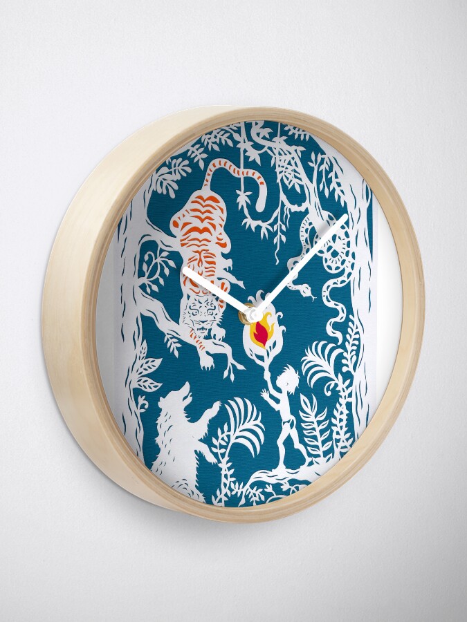 Alternate view of Mogli faces the Tiger ( Blue backdrop) Clock