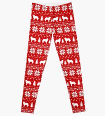 Bernese Mountain Dog Silhouettes Red and White Christmas Holiday Pattern Leggings