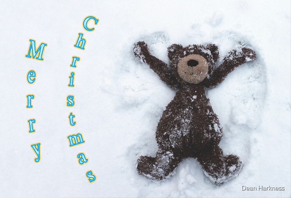 Merry Christmas Teddy Bear Snow Angel by Dean Harkness