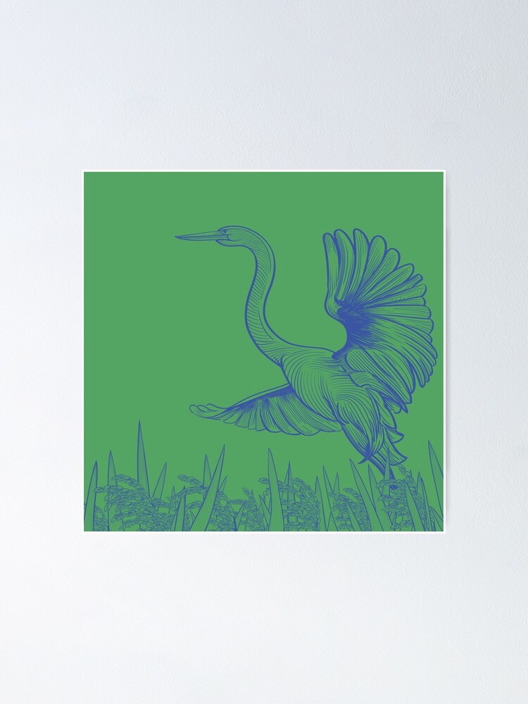 Alternate view of Egret Flying Over Rice Poster