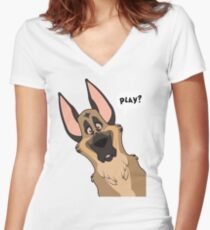 Grinning German Shepherd Dog Women's Fitted V-Neck T-Shirt