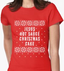 Jesus Hot Sauce Christmas Cake Women's Fitted T-Shirt