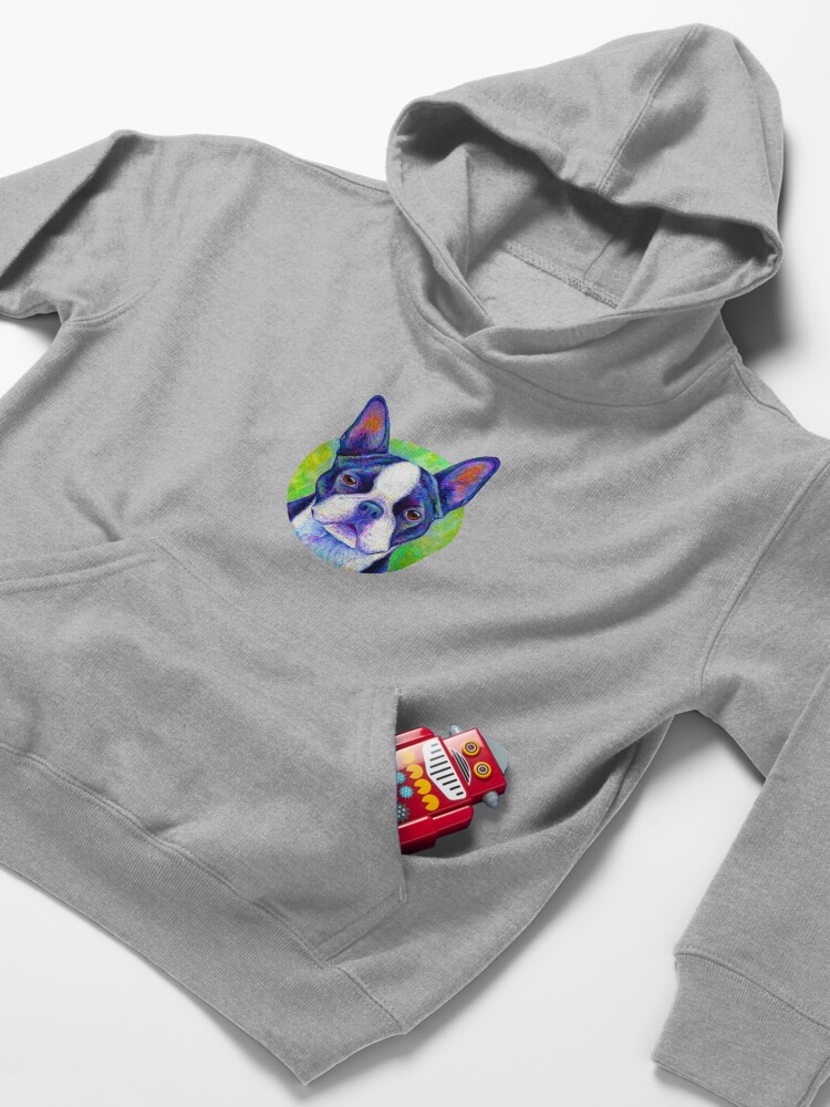 Alternate view of Effervescent - Colorful Boston Terrier Dog Kids Pullover Hoodie