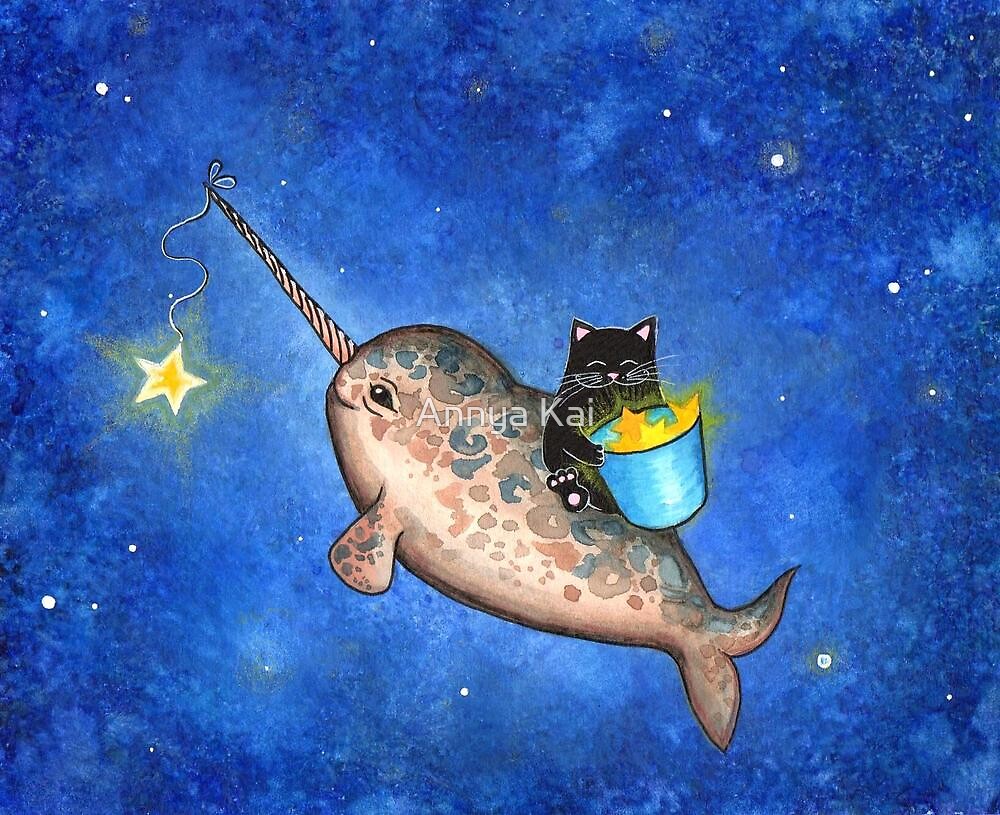 hanging stars with a friendly narwhal by annya kai