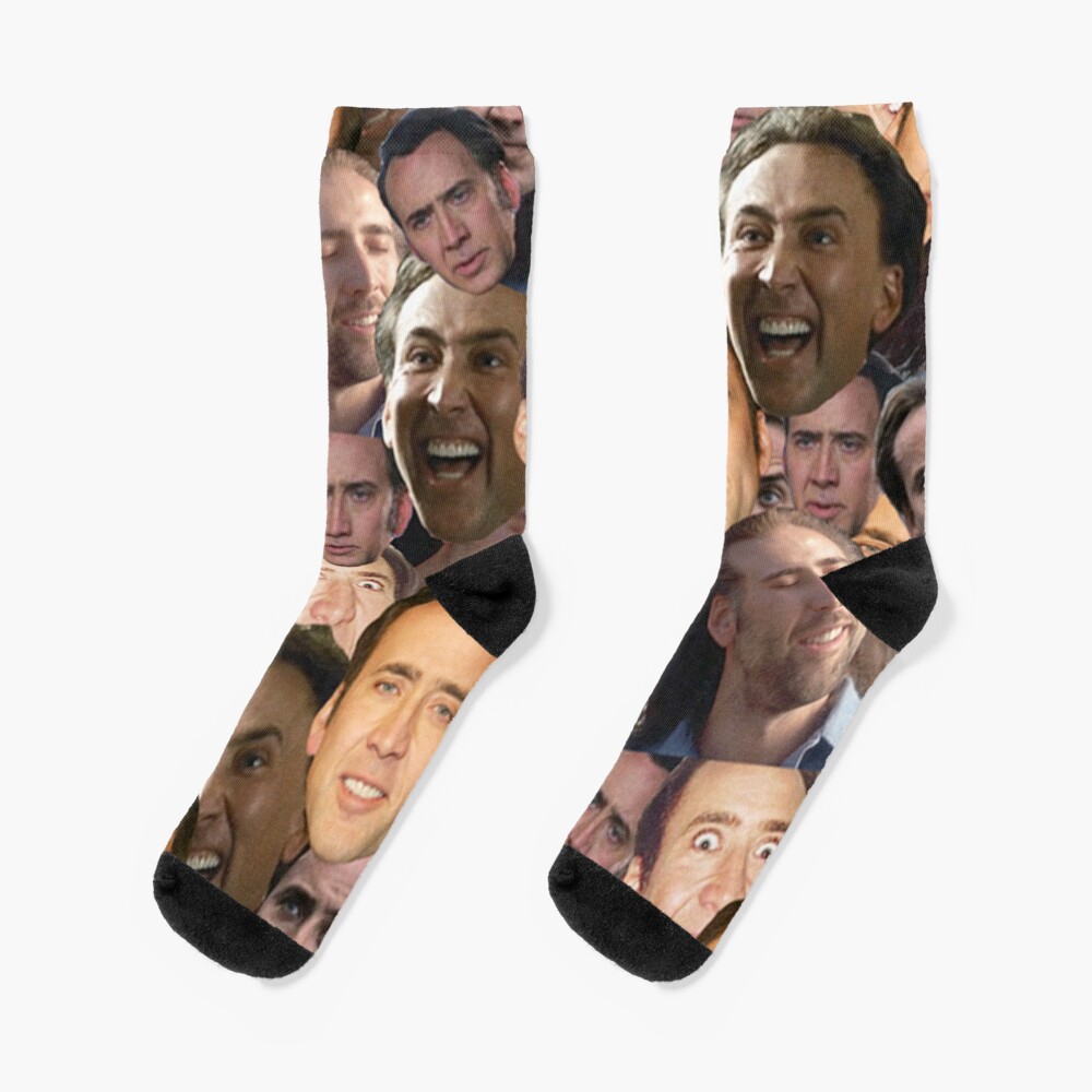 Nicolas Cage face collage t shirt Socks