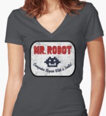 Mr Robot - Computer Repair With A Smile Women's Fitted V-Neck T-Shirt