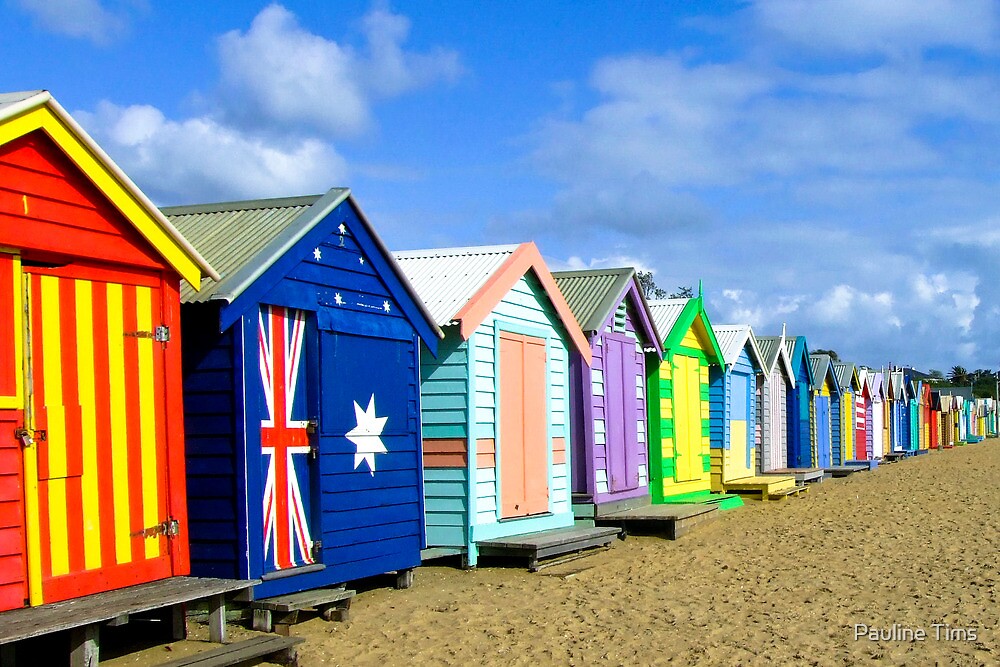 "Beach Huts at Brighton Victoria" by Pauline Tims Redbubble