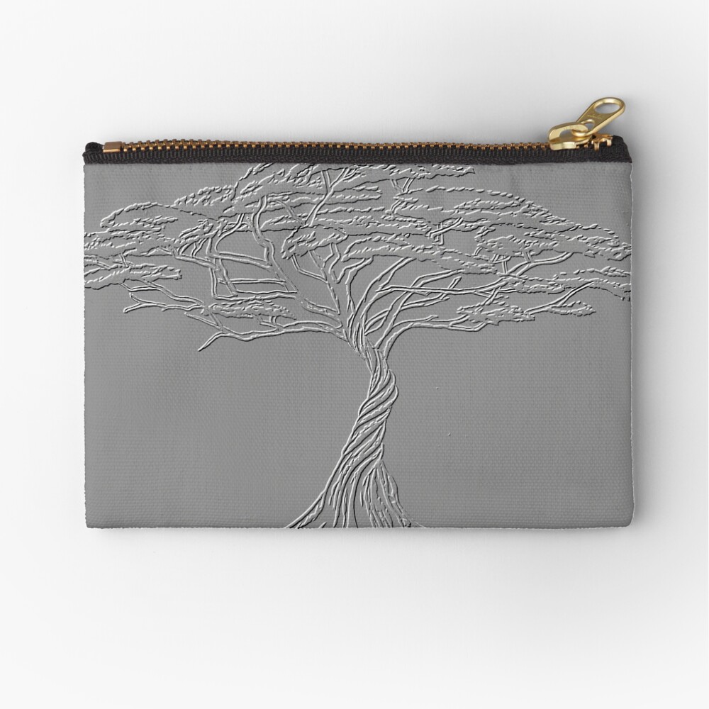 Silver Tree of Life , Zen African Bonsai Grey Zipper Pouch